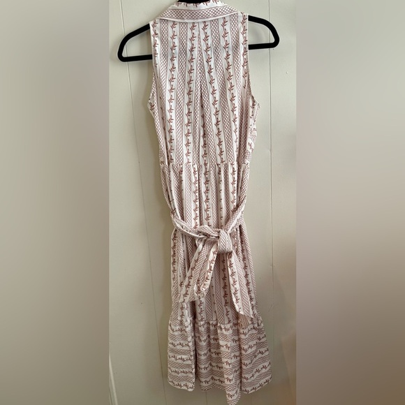 EVERLEIGH BROOKS Cream and Brown Patterned Front Criss Cross Tie Dress Sz M - Picture 7 of 8
